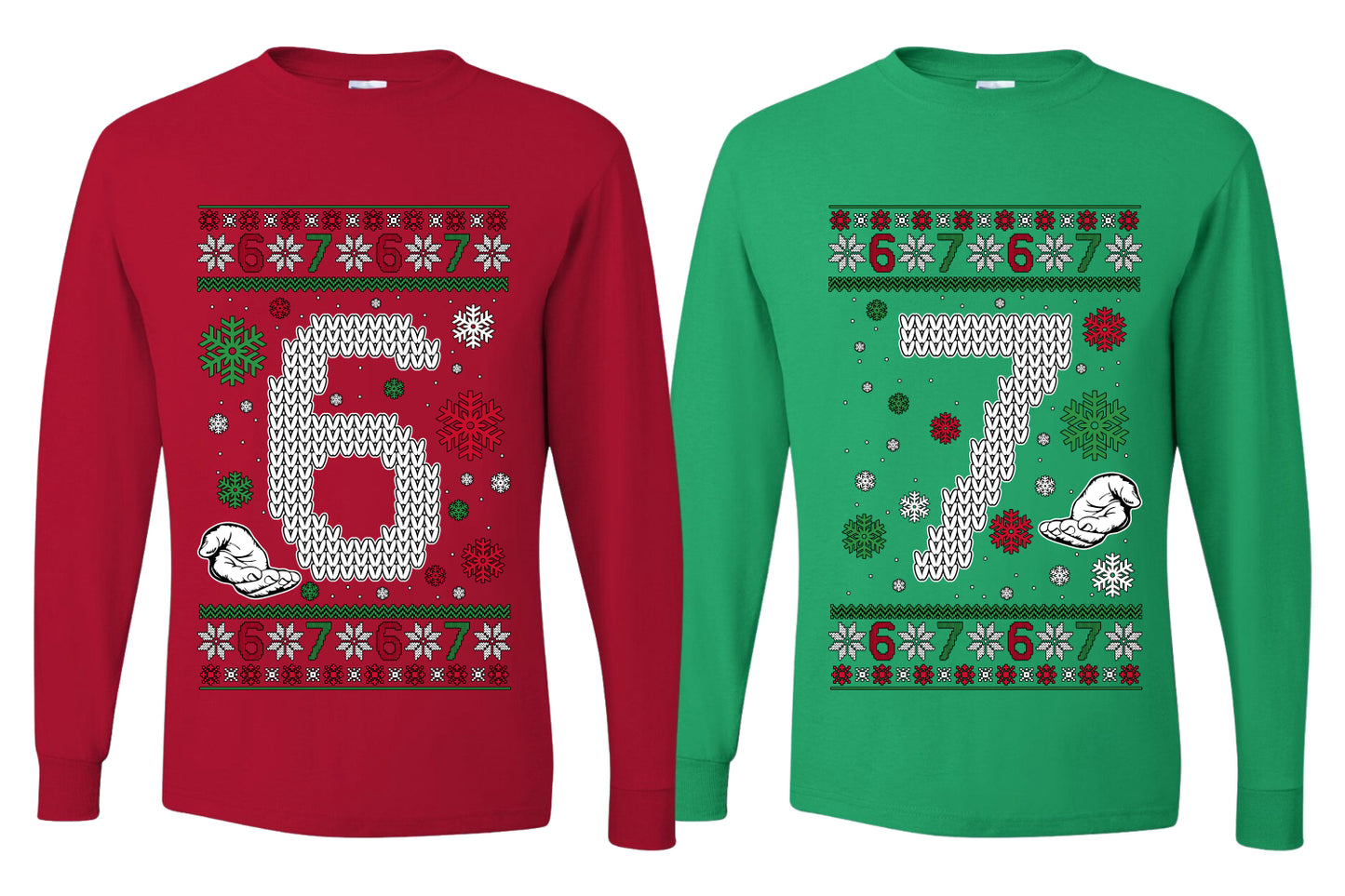 6 7 Meme Sweater Girlfriend Boyfriend Gift His and Hers Matching Ugly Christmas Couple Long Sleeve Shirt