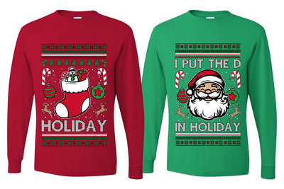 I Put The D In Holiday Sweater Girlfriend Boyfriend Gift His and Hers Matching Ugly Christmas Couple Long Sleeve Shirt
