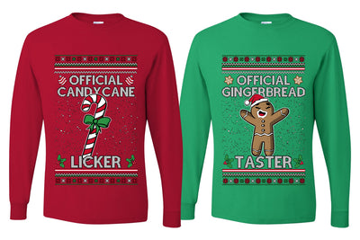 Official Candy Cane Licker Gingerbread Taster Sweater Girlfriend Boyfriend Gift His and Hers Matching Ugly Christmas Couple Long Sleeve Shirt