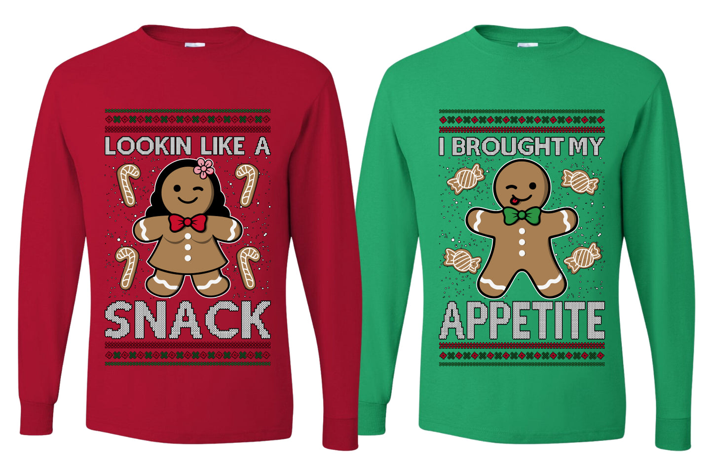 I Brought My Appetitie Lookin Like A Snack Sweater Girlfriend Boyfriend Gift His and Hers Matching Ugly Christmas Couple Long Sleeve Shirt