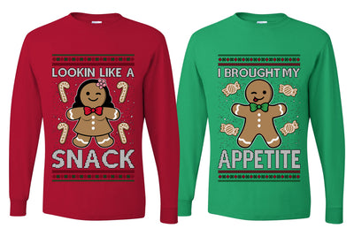 I Brought My Appetitie Lookin Like A Snack Sweater Girlfriend Boyfriend Gift His and Hers Matching Ugly Christmas Couple Long Sleeve Shirt