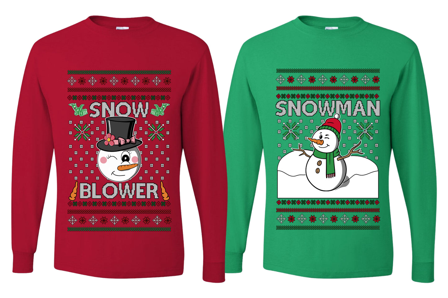 Snow Blower Snowman Sweater Girlfriend Boyfriend Gift His and Hers Matching Ugly Christmas Couple Long Sleeve Shirt