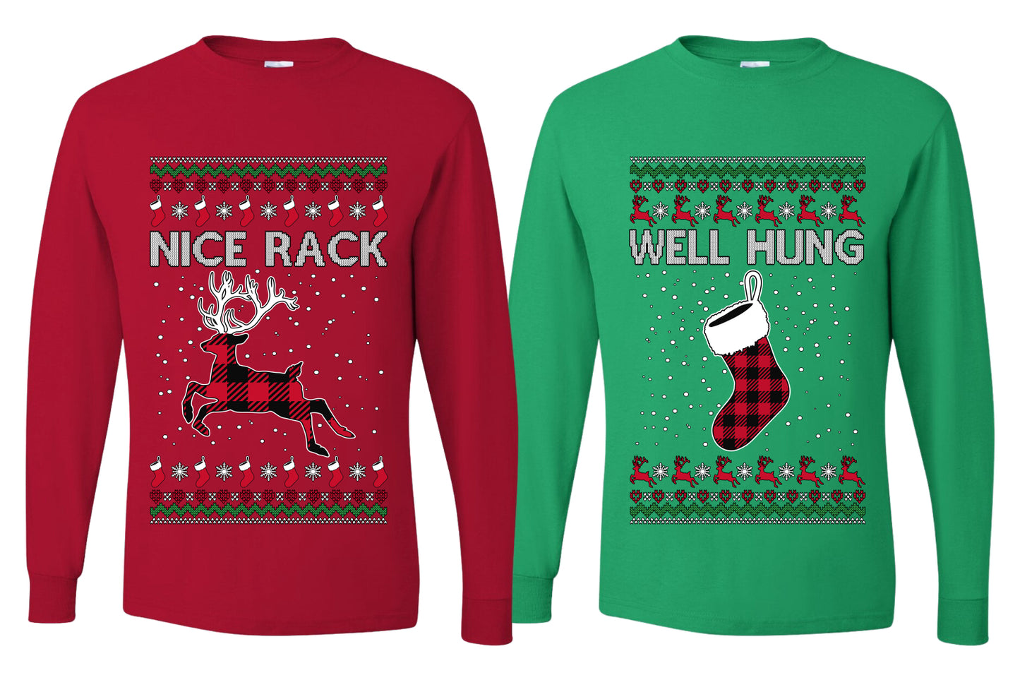 Nice Rack, Well Hung Sweater Girlfriend Boyfriend Gift His and Hers Matching Ugly Christmas Couple Long Sleeve Shirt
