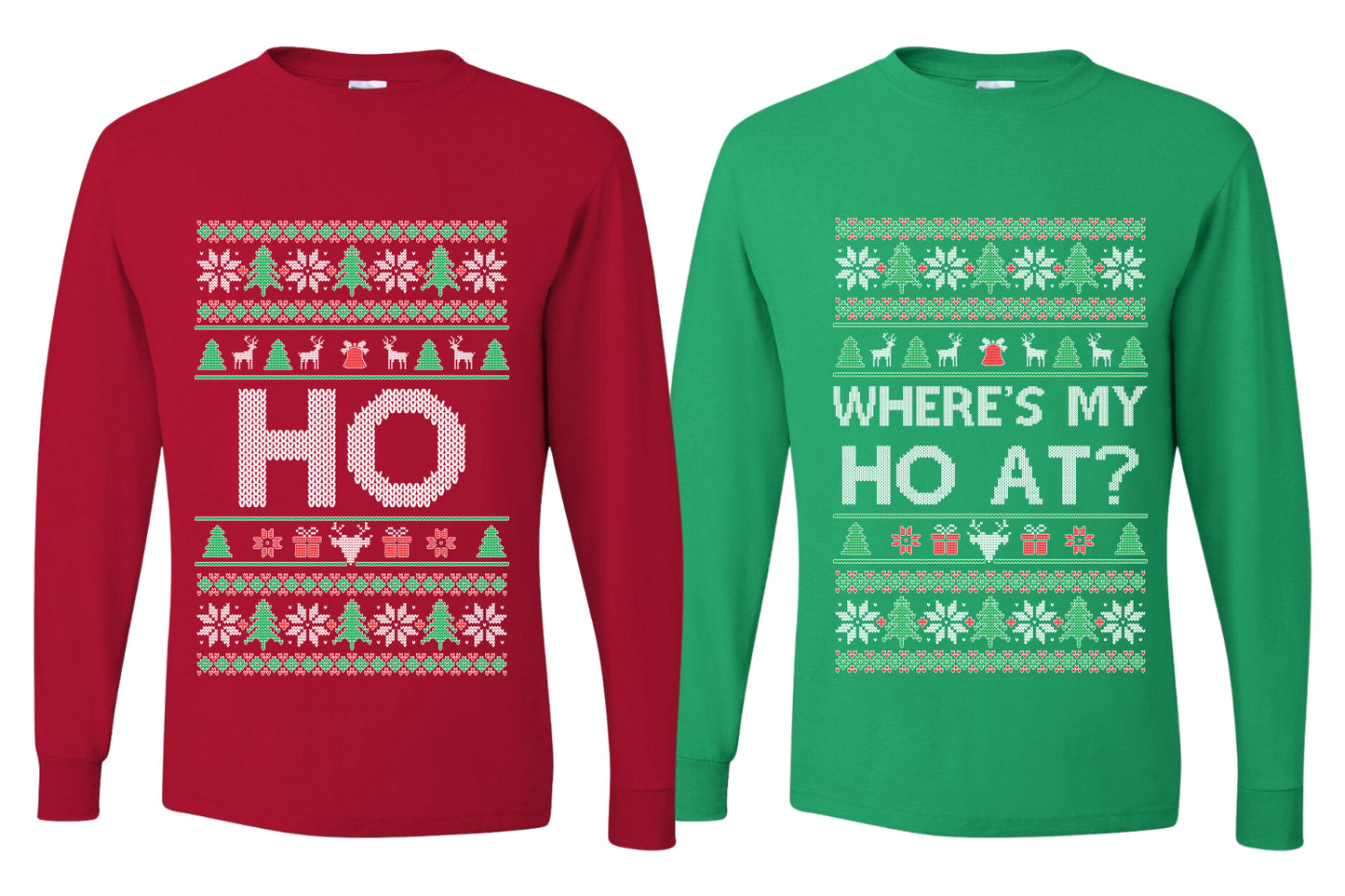 Where's My Ho At? Ho Sweater Girlfriend Boyfriend Gift His and Hers Matching Ugly Christmas Couple Long Sleeve Shirt