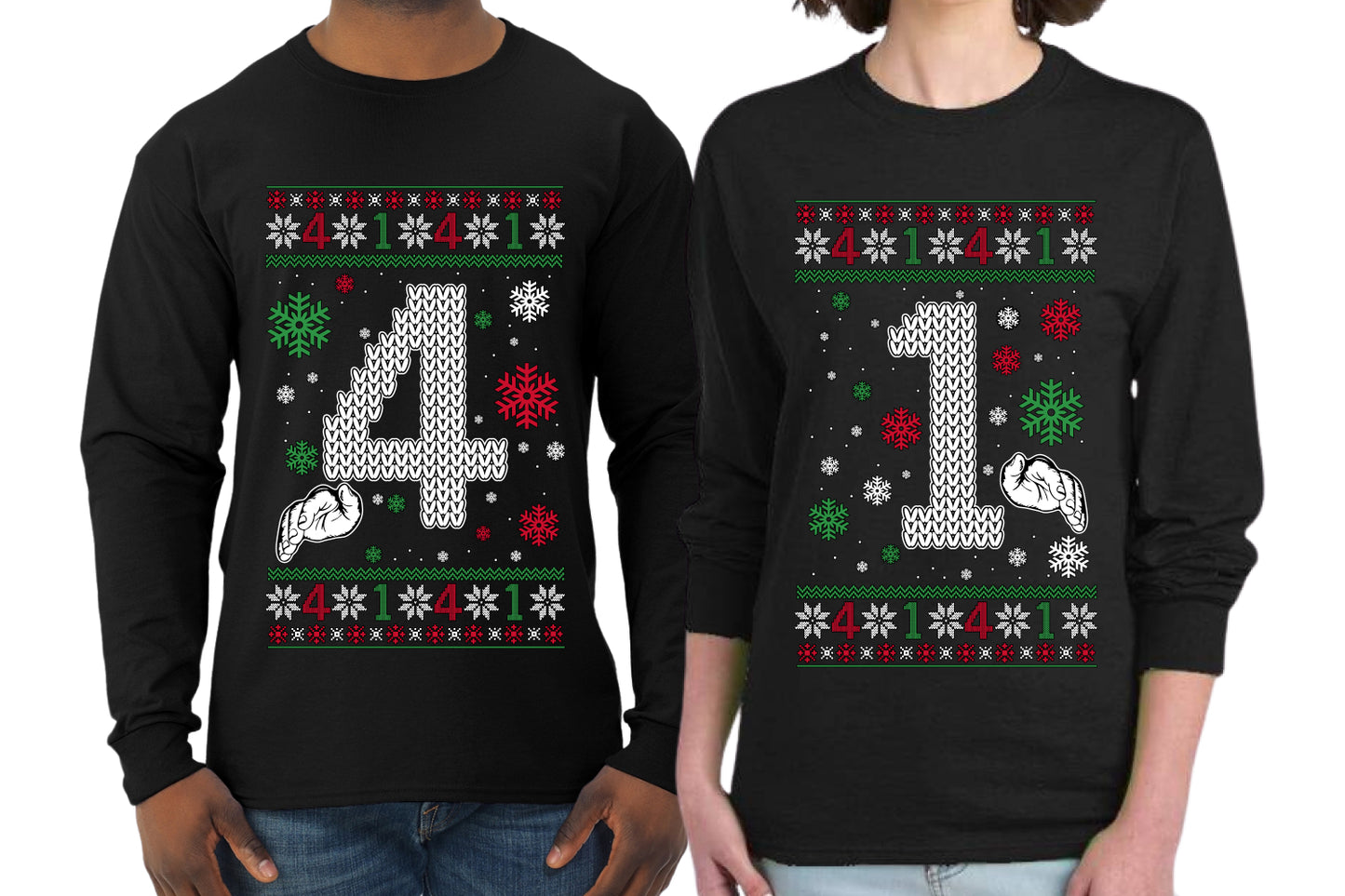 41 Combination Sweater Girlfriend Boyfriend Gift His and Hers Matching Ugly Christmas Couple Long Sleeve Shirt