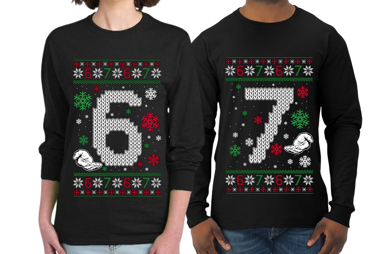 6 7 Meme Sweater Girlfriend Boyfriend Gift His and Hers Matching Ugly Christmas Couple Long Sleeve Shirt