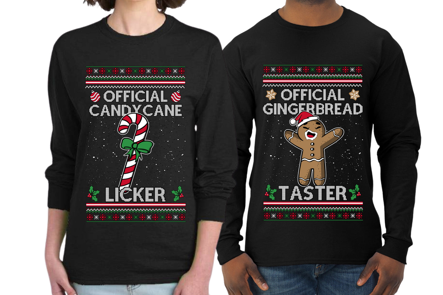 Official Candy Cane Licker Gingerbread Taster Sweater Girlfriend Boyfriend Gift His and Hers Matching Ugly Christmas Couple Long Sleeve Shirt