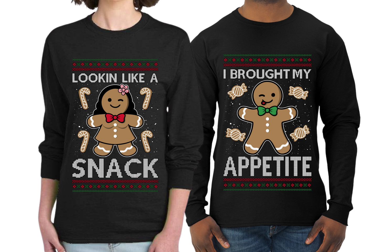 I Brought My Appetitie Lookin Like A Snack Sweater Girlfriend Boyfriend Gift His and Hers Matching Ugly Christmas Couple Long Sleeve Shirt