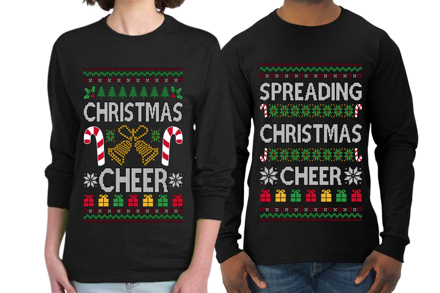 Spreading Christmas Cheer Sweater Girlfriend Boyfriend Gift His and Hers Matching Ugly Christmas Couple Long Sleeve Shirt
