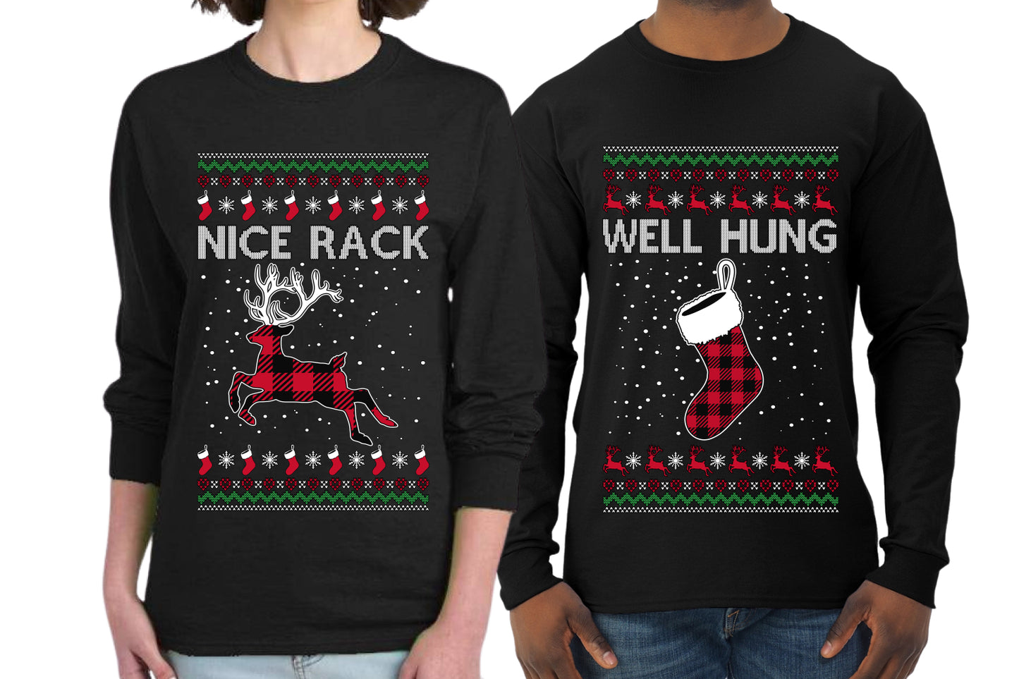 Nice Rack, Well Hung Sweater Girlfriend Boyfriend Gift His and Hers Matching Ugly Christmas Couple Long Sleeve Shirt