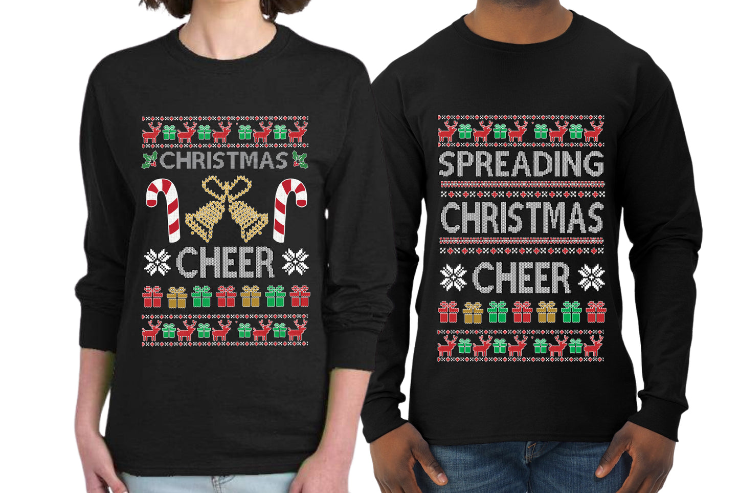 Spreading Christmas Cheer Sweater Girlfriend Boyfriend Gift His and Hers Matching Ugly Christmas Couple Long Sleeve Shirt