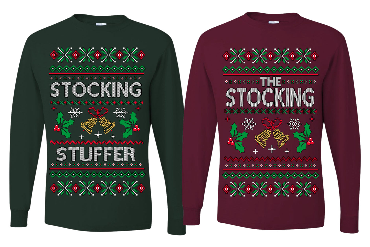 The Stocking, The Stocking Stuffer | Funny  Couples Cute Shirt Girlfriend Boyfriend Gift His and Hers Matching Ugly Christmas Couple Long Sleeve Shirt