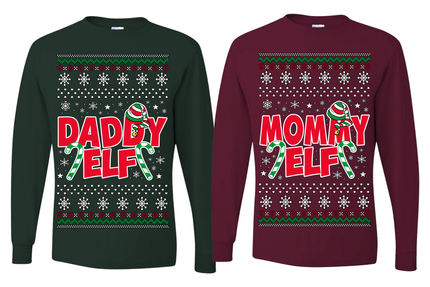 Daddy Elf Mommy Elf Matching His and Hers Couples Shirt Girlfriend Boyfriend Gift His and Hers Matching Ugly Christmas Couple Long Sleeve Shirt