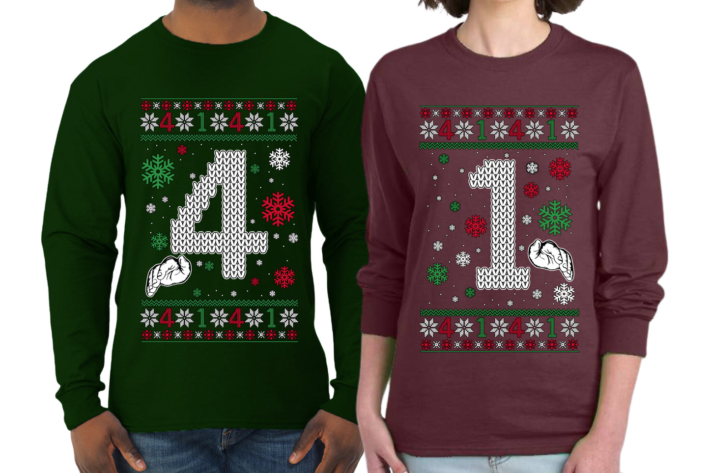 41 Combination Sweater Girlfriend Boyfriend Gift His and Hers Matching Ugly Christmas Couple Long Sleeve Shirt
