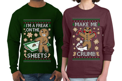 Freak On The Sheets Make Me Crumb Sweater Girlfriend Boyfriend Gift His and Hers Matching Ugly Christmas Couple Long Sleeve Shirt