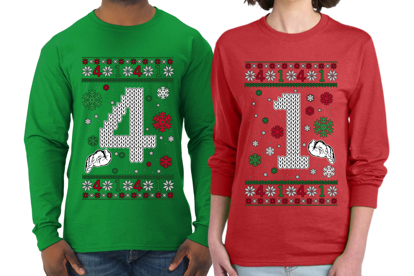 41 Combination Sweater Girlfriend Boyfriend Gift His and Hers Matching Ugly Christmas Couple Long Sleeve Shirt