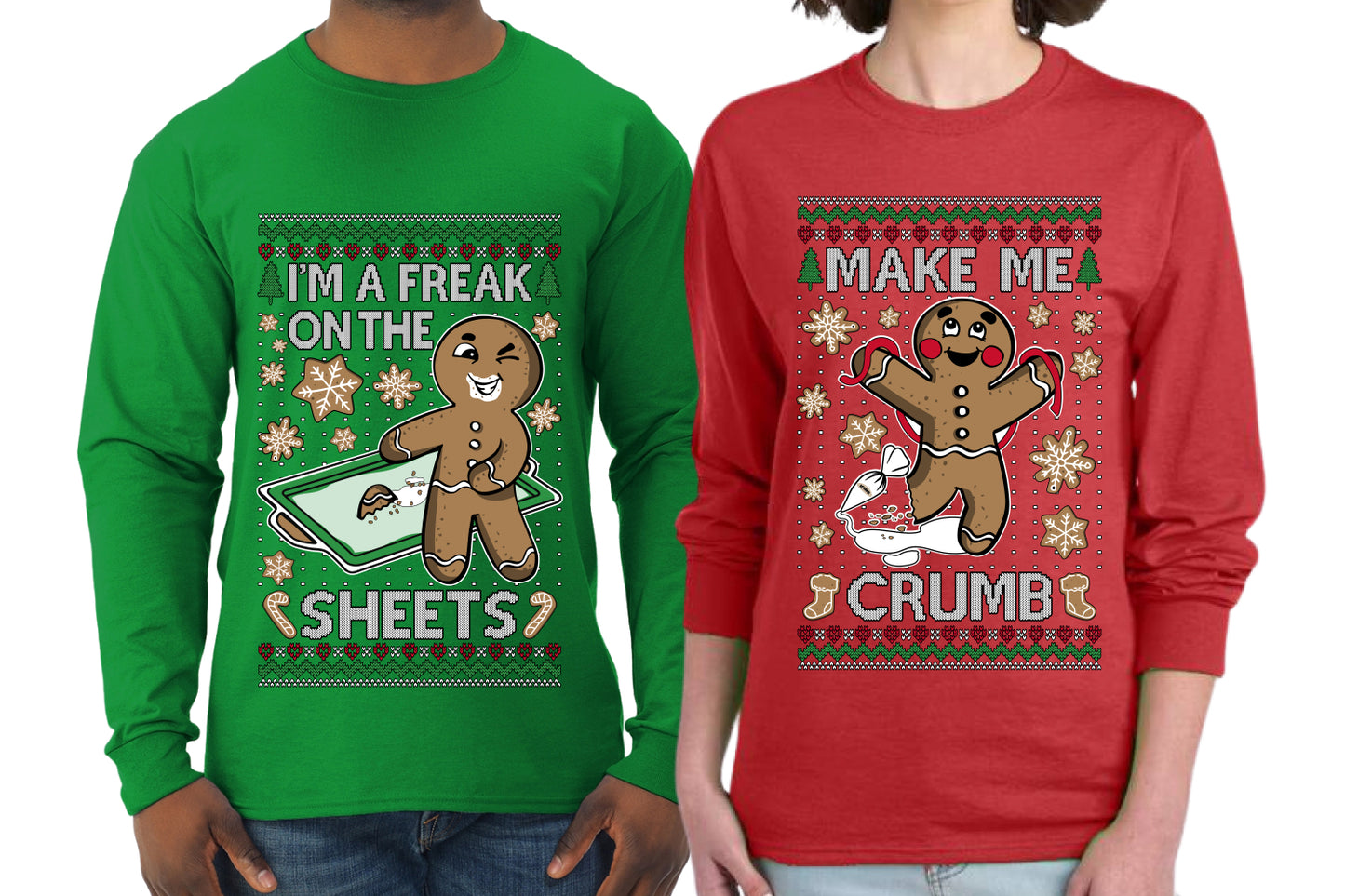 Freak On The Sheets Make Me Crumb Sweater Girlfriend Boyfriend Gift His and Hers Matching Ugly Christmas Couple Long Sleeve Shirt