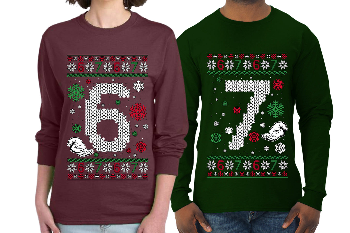 6 7 Meme Sweater Girlfriend Boyfriend Gift His and Hers Matching Ugly Christmas Couple Long Sleeve Shirt