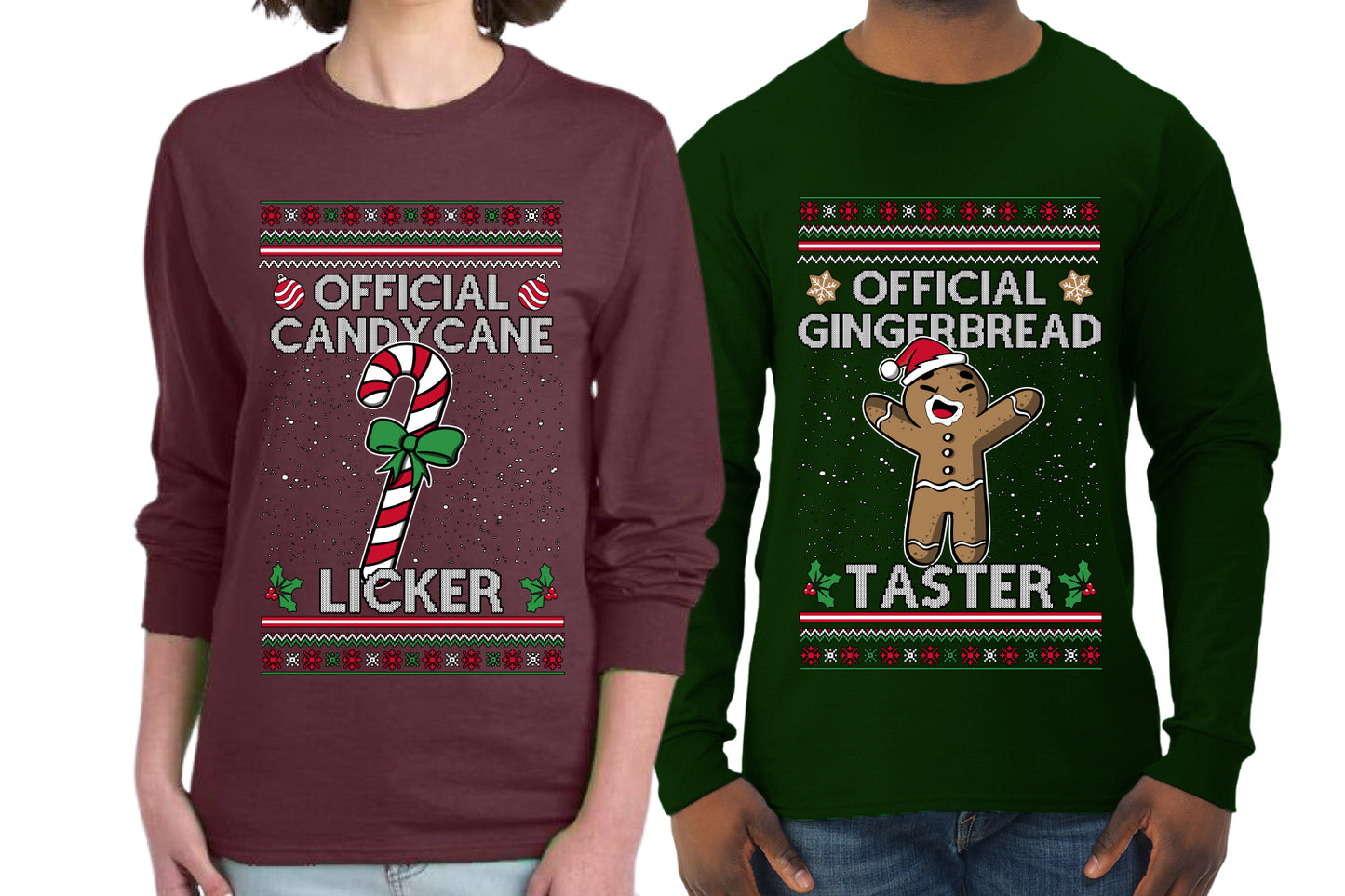 Official Candy Cane Licker Gingerbread Taster Sweater Girlfriend Boyfriend Gift His and Hers Matching Ugly Christmas Couple Long Sleeve Shirt