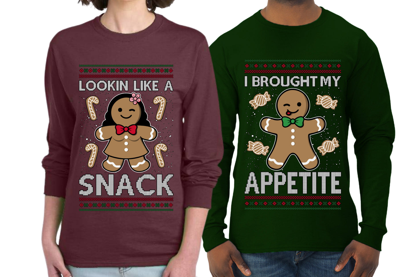 I Brought My Appetitie Lookin Like A Snack Sweater Girlfriend Boyfriend Gift His and Hers Matching Ugly Christmas Couple Long Sleeve Shirt