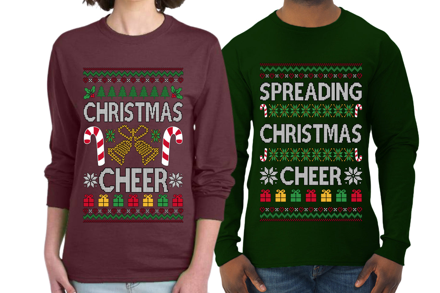 Spreading Christmas Cheer Sweater Girlfriend Boyfriend Gift His and Hers Matching Ugly Christmas Couple Long Sleeve Shirt