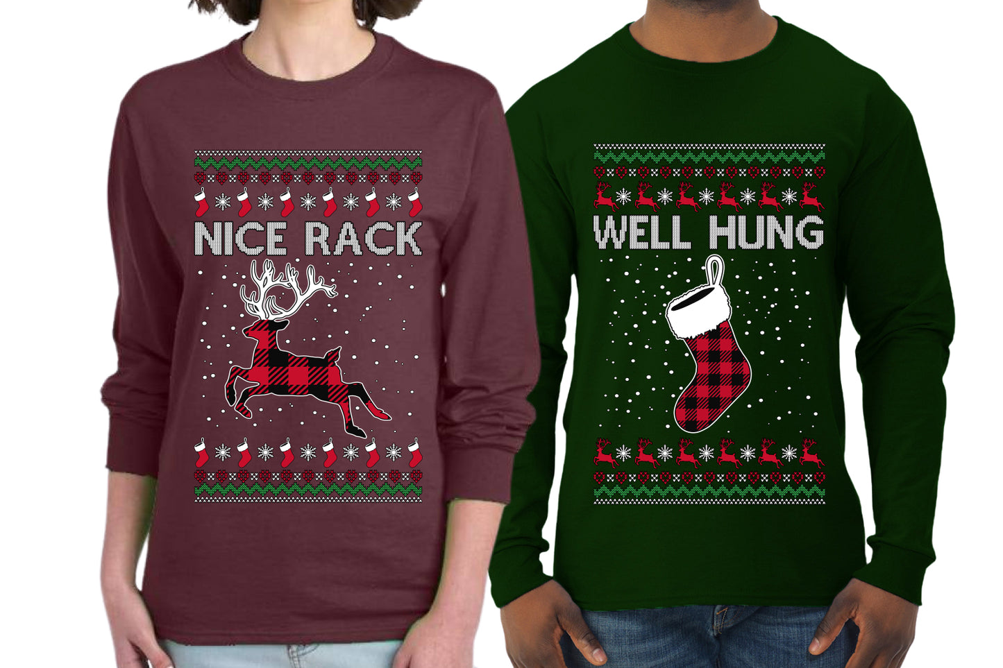 Nice Rack, Well Hung Sweater Girlfriend Boyfriend Gift His and Hers Matching Ugly Christmas Couple Long Sleeve Shirt
