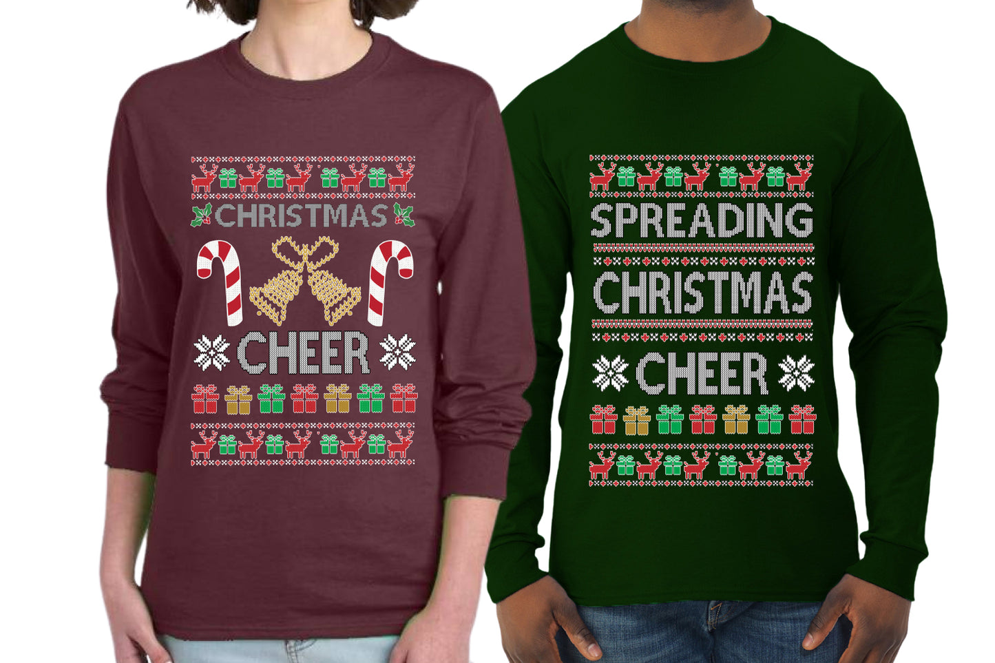 Spreading Christmas Cheer Sweater Girlfriend Boyfriend Gift His and Hers Matching Ugly Christmas Couple Long Sleeve Shirt