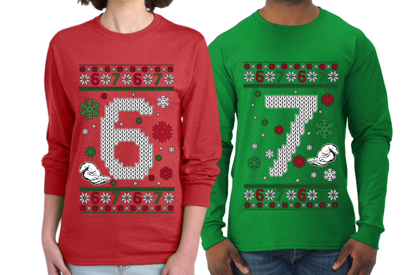 6 7 Meme Sweater Girlfriend Boyfriend Gift His and Hers Matching Ugly Christmas Couple Long Sleeve Shirt
