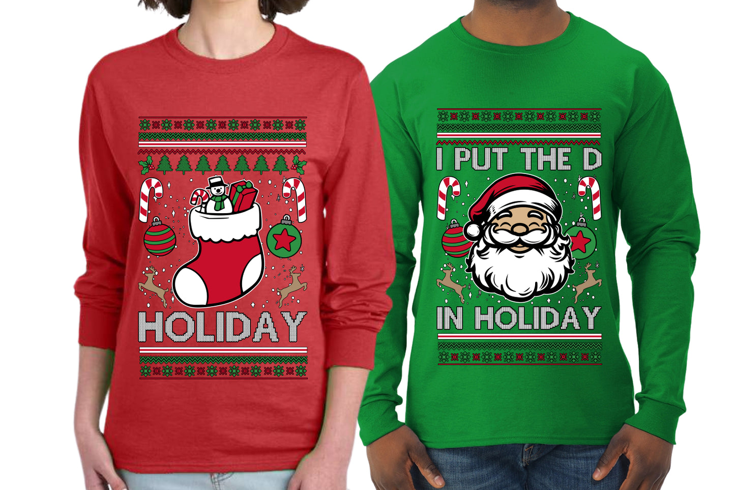 I Put The D In Holiday Sweater Girlfriend Boyfriend Gift His and Hers Matching Ugly Christmas Couple Long Sleeve Shirt