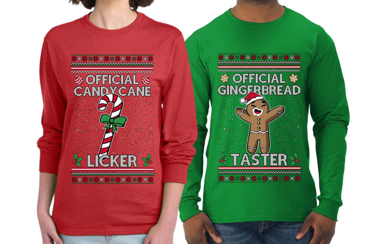 Official Candy Cane Licker Gingerbread Taster Sweater Girlfriend Boyfriend Gift His and Hers Matching Ugly Christmas Couple Long Sleeve Shirt