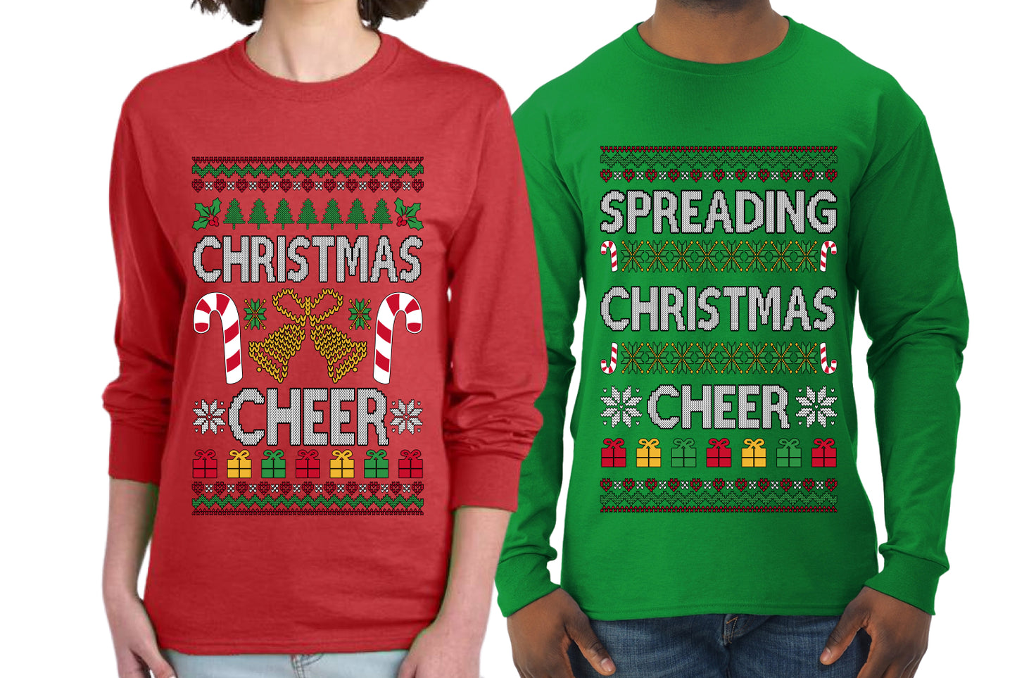 Spreading Christmas Cheer Sweater Girlfriend Boyfriend Gift His and Hers Matching Ugly Christmas Couple Long Sleeve Shirt