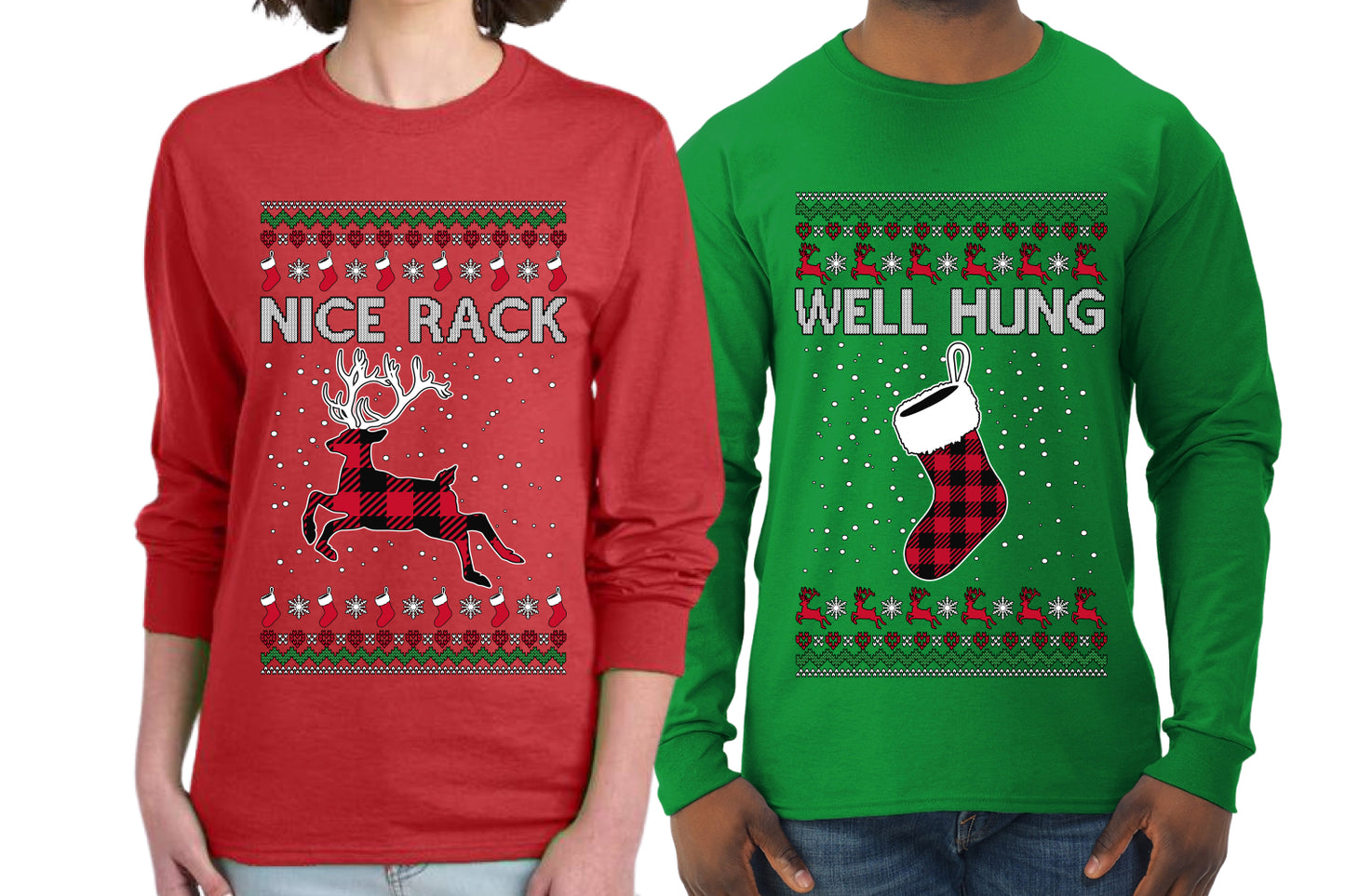 Nice Rack, Well Hung Sweater Girlfriend Boyfriend Gift His and Hers Matching Ugly Christmas Couple Long Sleeve Shirt