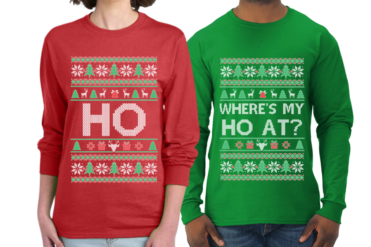Where's My Ho At? Ho Sweater Girlfriend Boyfriend Gift His and Hers Matching Ugly Christmas Couple Long Sleeve Shirt