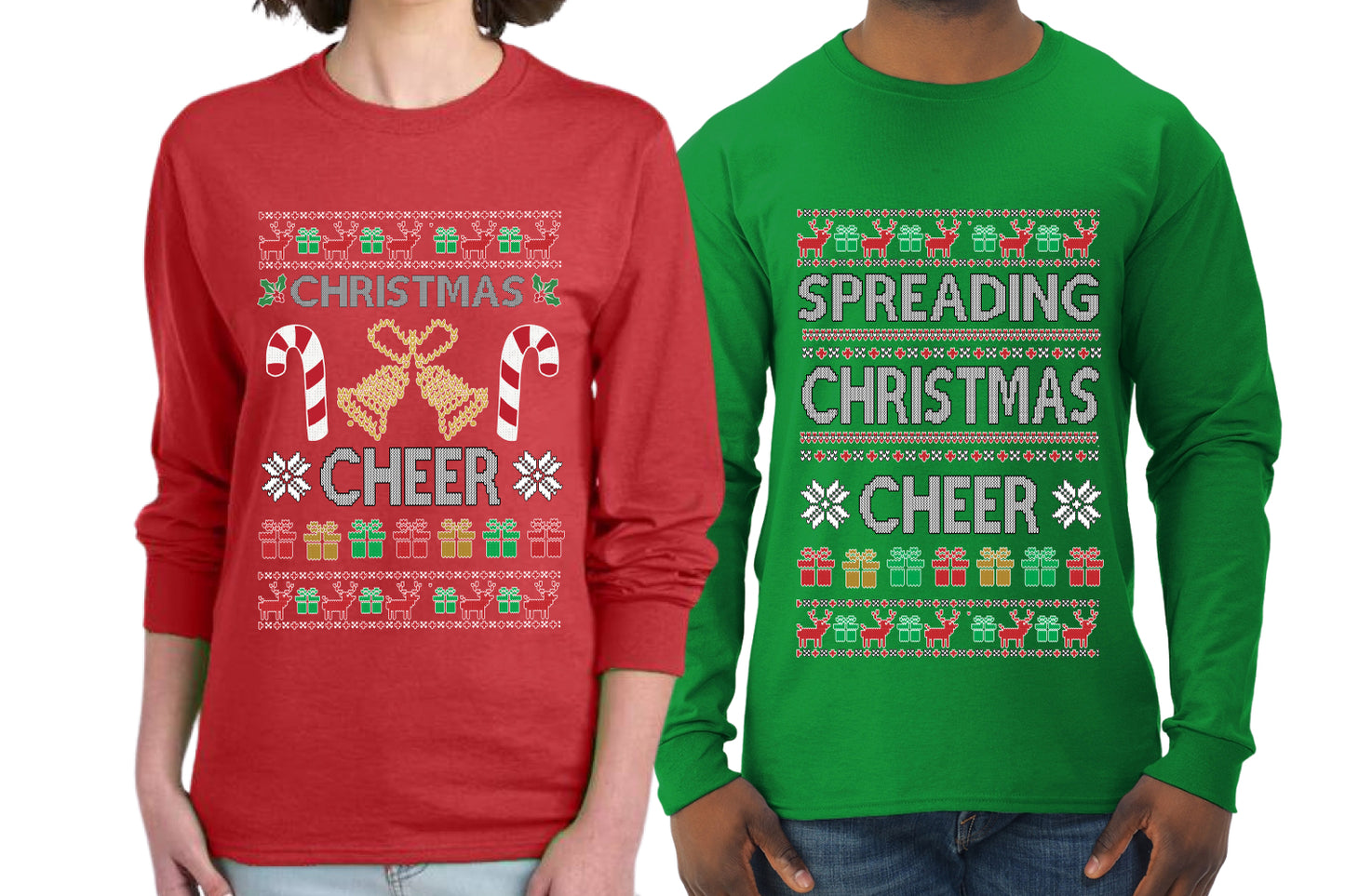 Spreading Christmas Cheer Sweater Girlfriend Boyfriend Gift His and Hers Matching Ugly Christmas Couple Long Sleeve Shirt