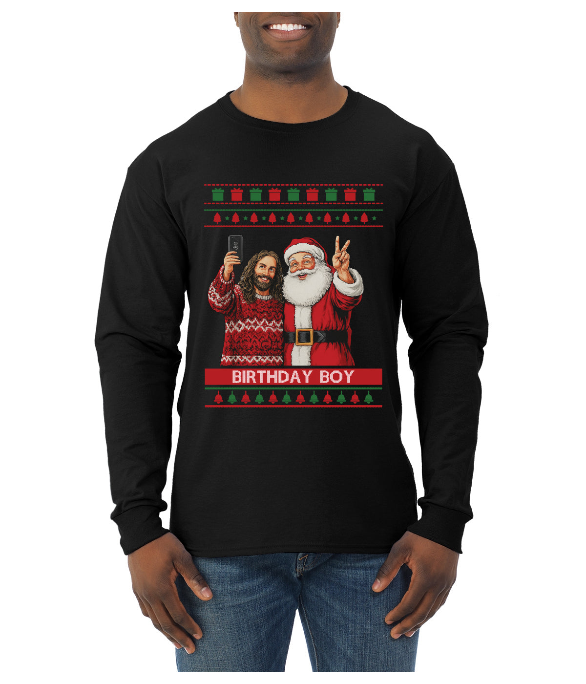 Birthday Boy Jesus, Ugly Christmas Sweater Unisex Mens Long Sleeve Shirt