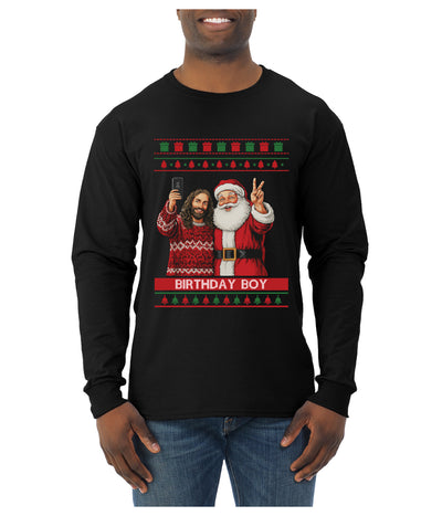 Birthday Boy Jesus, Ugly Christmas Sweater Unisex Mens Long Sleeve Shirt