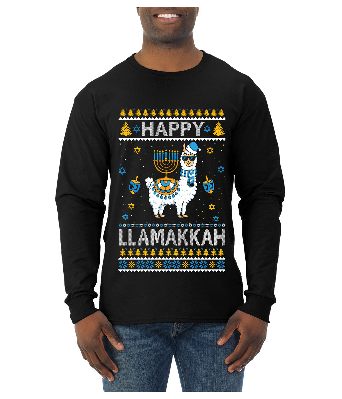 Happy Llamakkah, Ugly Christmas Sweater Unisex Mens Long Sleeve Shirt