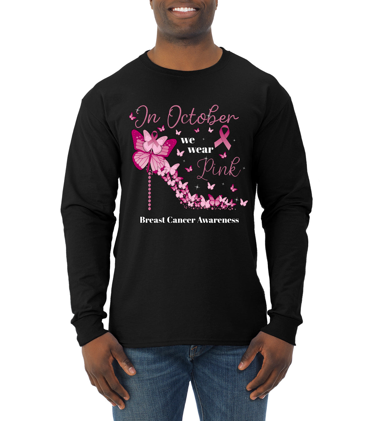 Breast Cancer Awareness Designs Front and Back Mens Long Sleeve Shirt