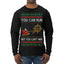 You Can Run But You Can't Hide Santa Sleigh Reindeer Ugly Christmas Sweater Mens Long Sleeve Shirt