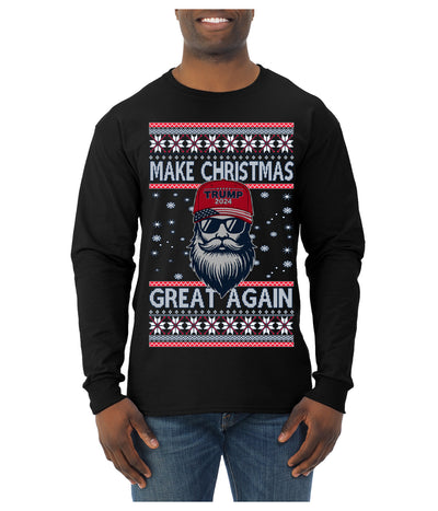 Make Christmas Great Again Trump Santa Claus 2024 MAGA,  Donald Trump JD Vance GOP Republican Ugly Christmas Sweater Mens Long Sleeve Shirt