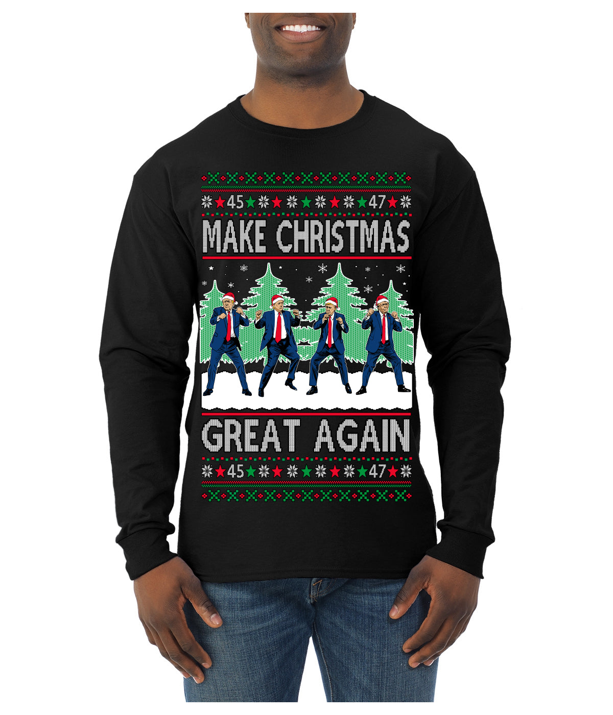 Make Christmas Great Again Shimmy Dance USA President Ugly Christmas Sweater Mens Long Sleeve Shirt