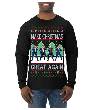 Make Christmas Great Again Shimmy Dance USA President Ugly Christmas Sweater Mens Long Sleeve Shirt