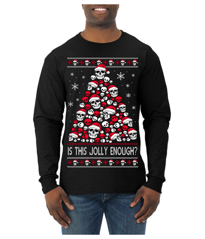 Is This Jolly Enough? Skeleton Skull Christmas Tree Ugly Christmas Sweater Mens Long Sleeve Shirt
