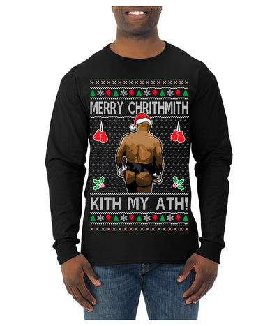 Merry Chrithmith Kith My Ath, Butt Viral Kiss My Ass Boxing Fight Meme Ugly Christmas Sweater Mens Long Sleeve Shirt