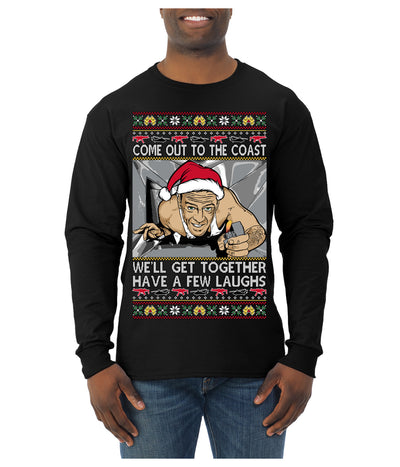 Come Out to the Coast Have a Few Laughs Die Hard McClane Ugly Christmas Sweater Mens Long Sleeve Shirt