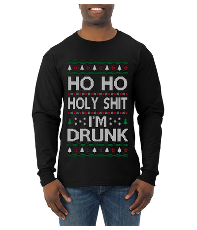 Ho Ho I'm Drunk, Funny Humor Christmas Unisex Sweater, Ugly Christmas Sweater Mens Long Sleeve Shirt