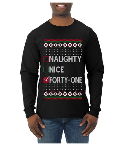 Naughty Nice 41, Simple List, Ugly Christmas Unisex Sweater, Funny Meme, Ugly Christmas Sweater Mens Long Sleeve Shirt