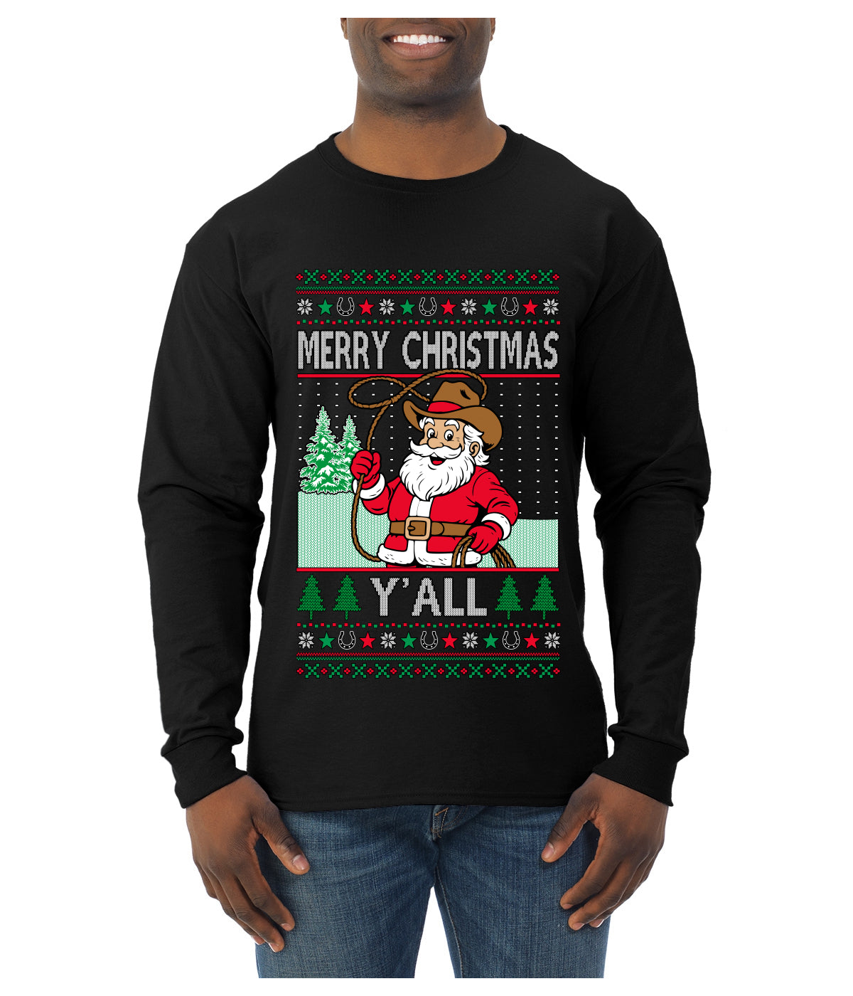 Merry Christmas Y'all Christmas Sweater, Ugly Christmas Sweater Mens Long Sleeve Shirt