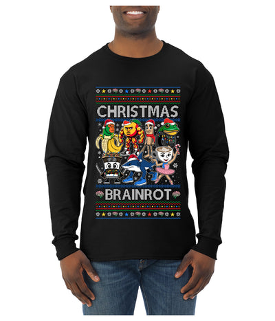Christmas Brainrot, Ugly Christmas Sweater Mens Long Sleeve Shirt