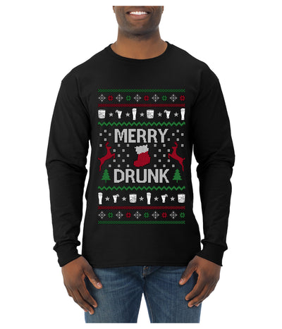 Merry Drunk, Ugly Christmas Sweater Unisex Unisex Mens Long Sleeve Shirt